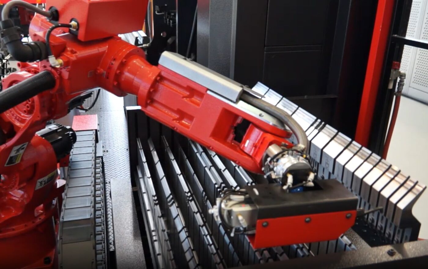 Robotic loading cell feeding a press brake on the SPM metal forming floor