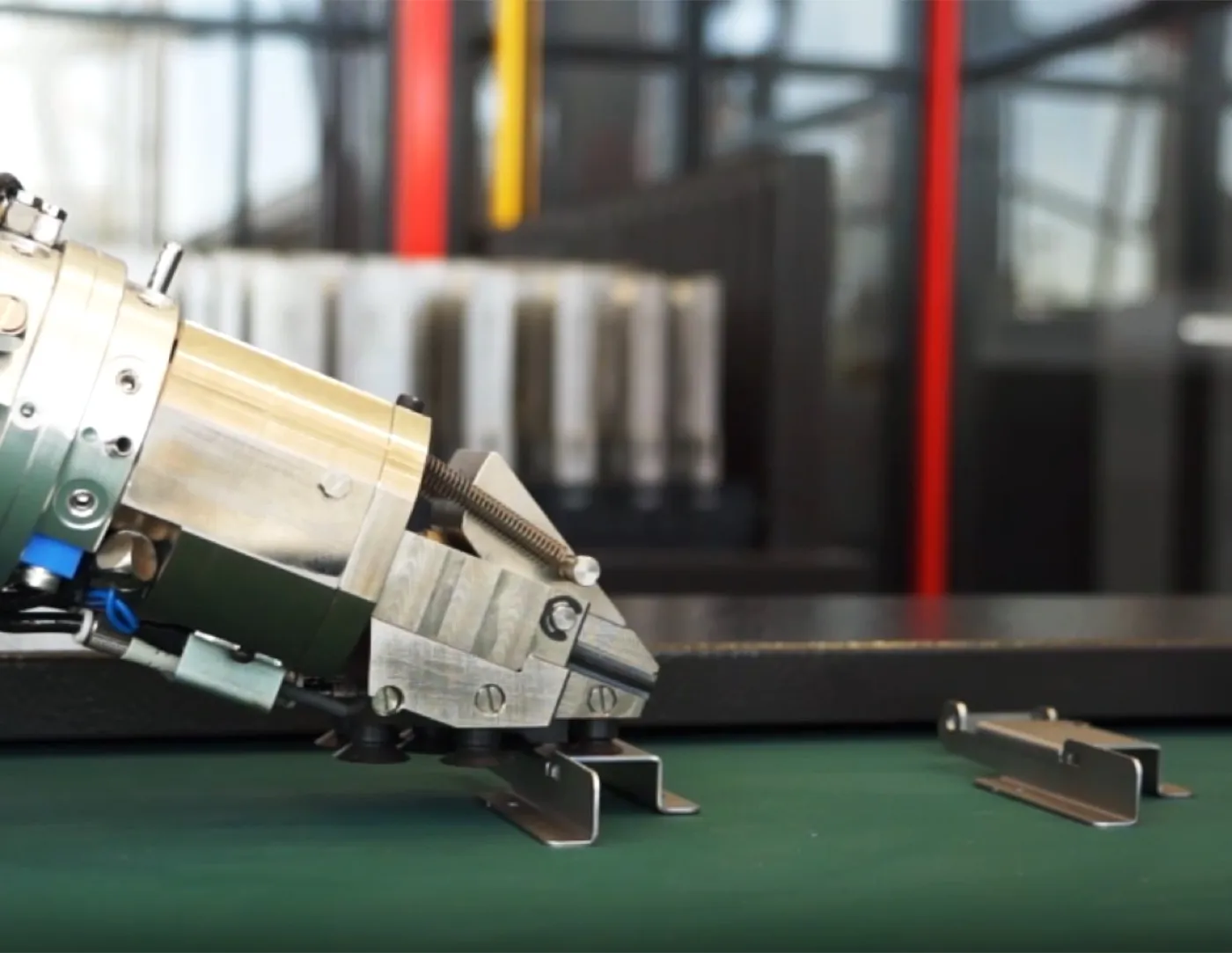 Formed metal parts moving through SPM's production line.