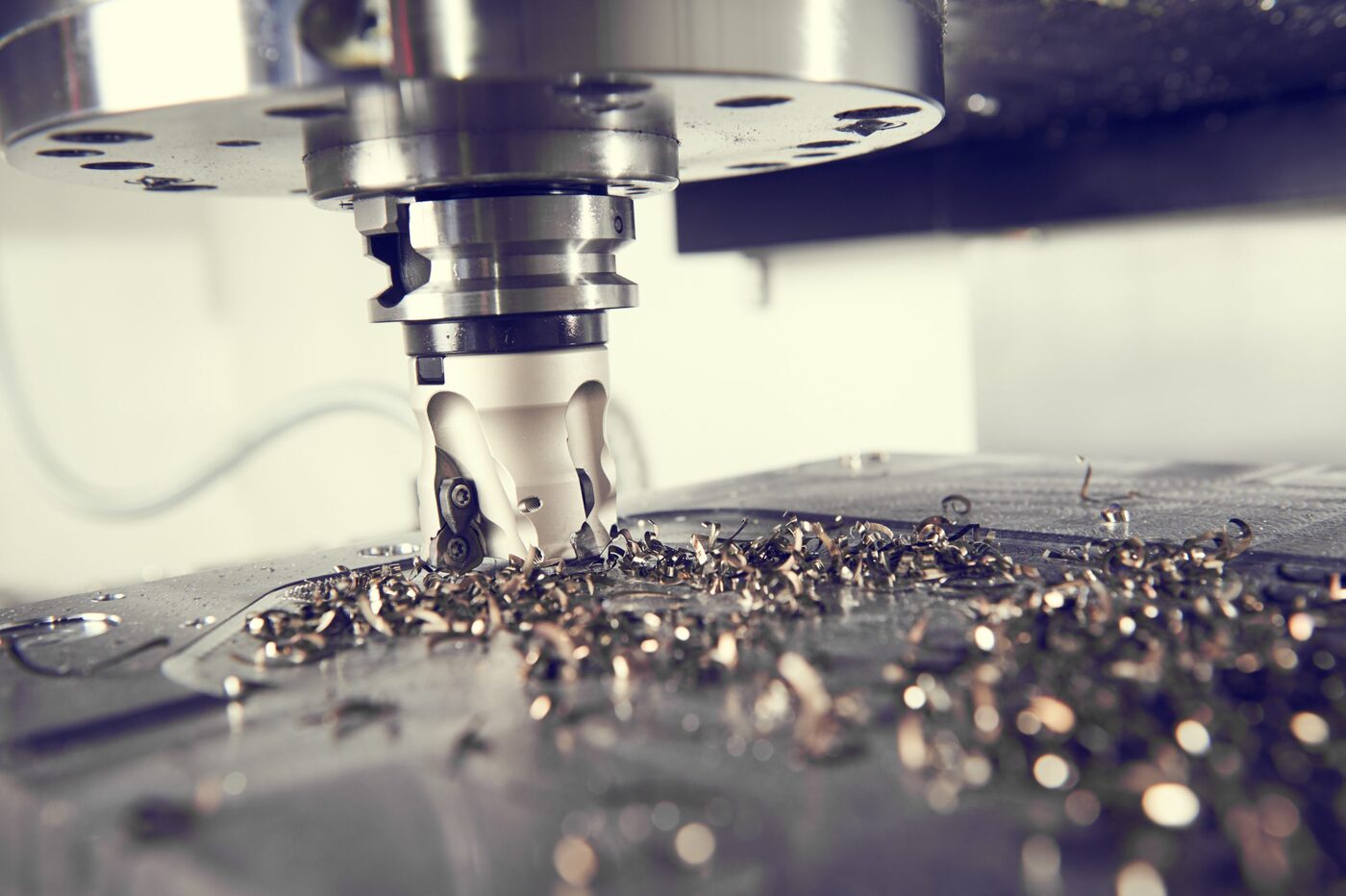 CNC machining on the SPM floor — representative of precision parts for aerospace ground support and test fixtures